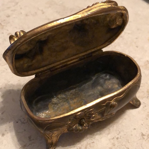 Art Nouveau Vintage Jennings Bros Signed JB 331 Gold Gilded Trinket Jewelry Box - Picture 7 of 10